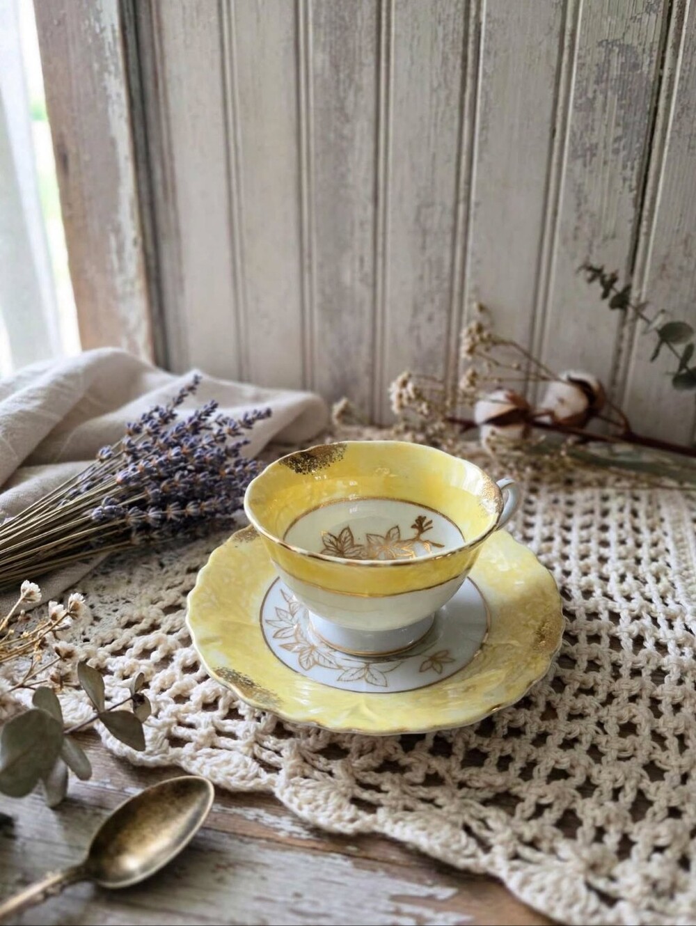 Vintage Shafford Japan Hand-Painted Yellow Lusterware Teacup & Saucer